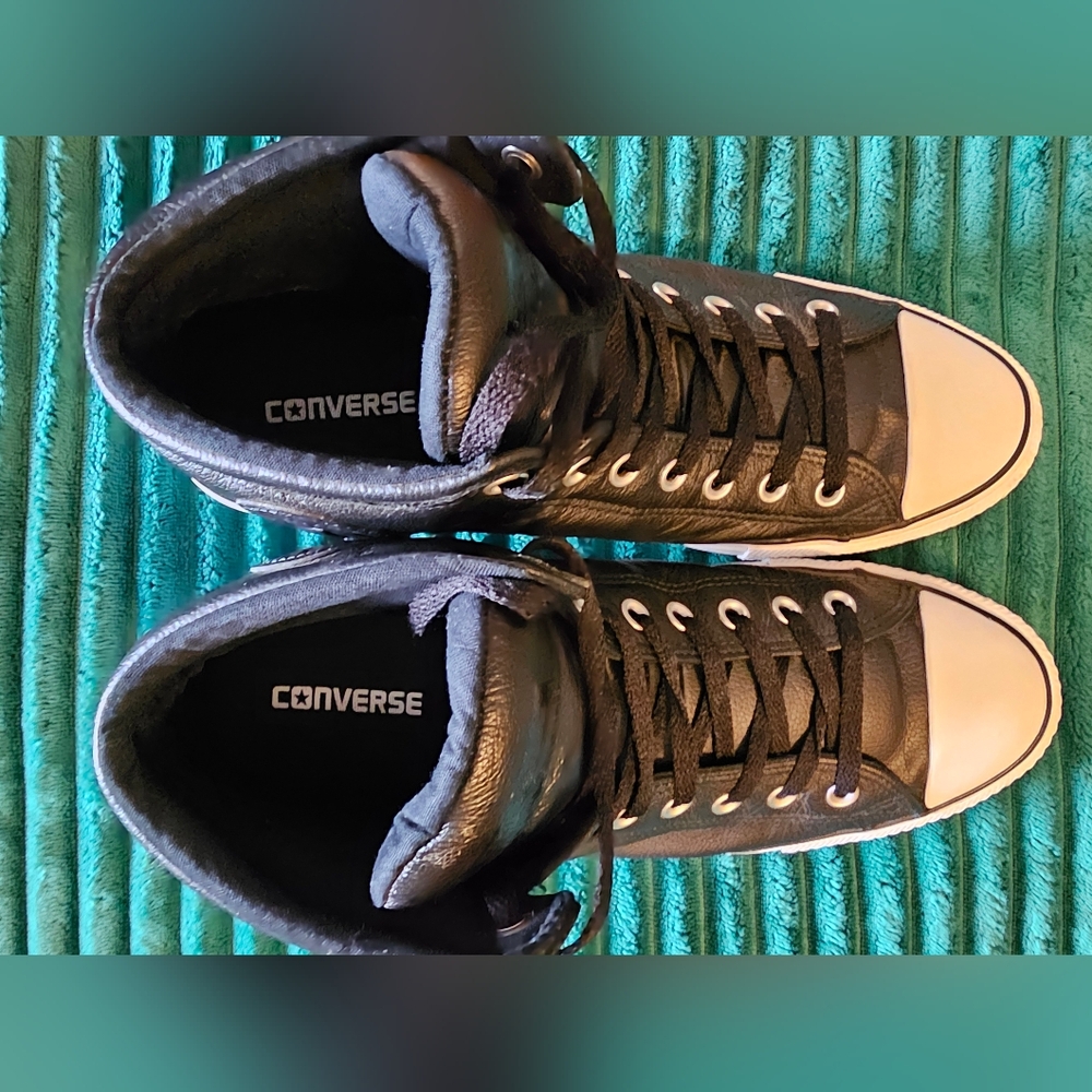 Converse All Star High Street Black Leather Size 12 Chuck Taylor - Picture 7 of 8